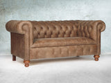 Peggy 2 Seat Chesterfield Sofa In Brown Vintage Leather