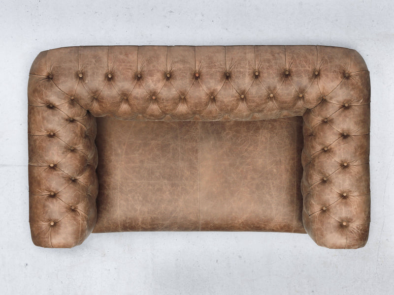 Peggy 2 Seat Chesterfield Sofa In Brown Vintage Leather