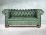 Peggy 2 Seat Chesterfield Sofa In Green Vintage Leather