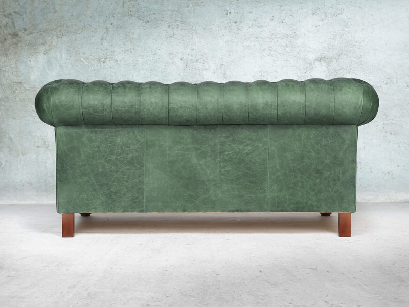 Peggy 2 Seat Chesterfield Sofa In Green Vintage Leather