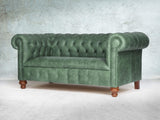 Peggy 2 Seat Chesterfield Sofa In Green Vintage Leather