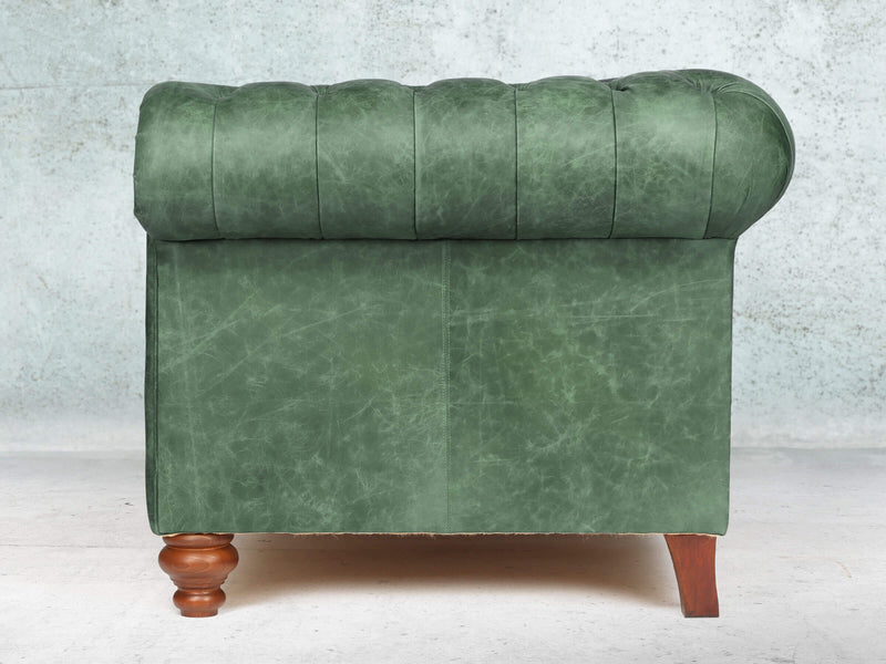 Peggy 2 Seat Chesterfield Sofa In Green Vintage Leather