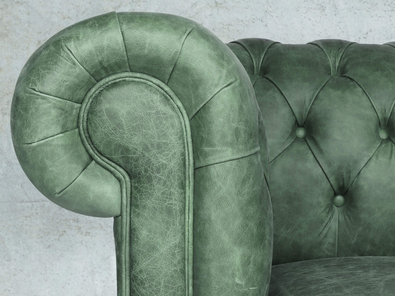 Peggy 2 Seat Chesterfield Sofa In Green Vintage Leather