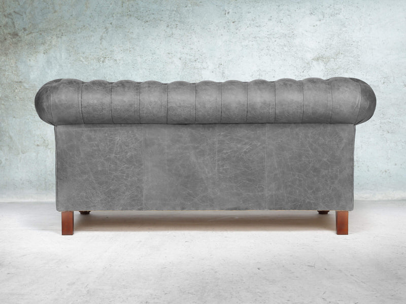 Peggy 2 Seat Chesterfield Sofa In Grey Vintage Leather