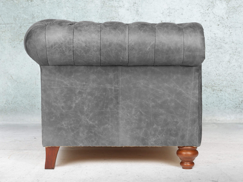 Peggy 2 Seat Chesterfield Sofa In Grey Vintage Leather