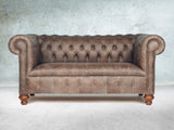 Peggy 2 Seat Chesterfield Sofa In Hickory Vintage Leather