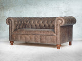 Peggy 2 Seat Chesterfield Sofa In Hickory Vintage Leather