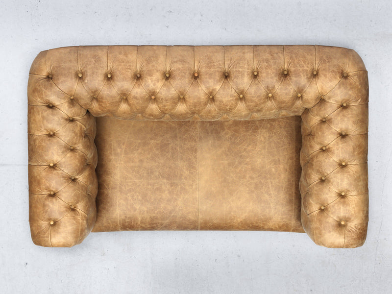 Peggy 2 Seat Chesterfield Sofa In Tan Vintage Leather