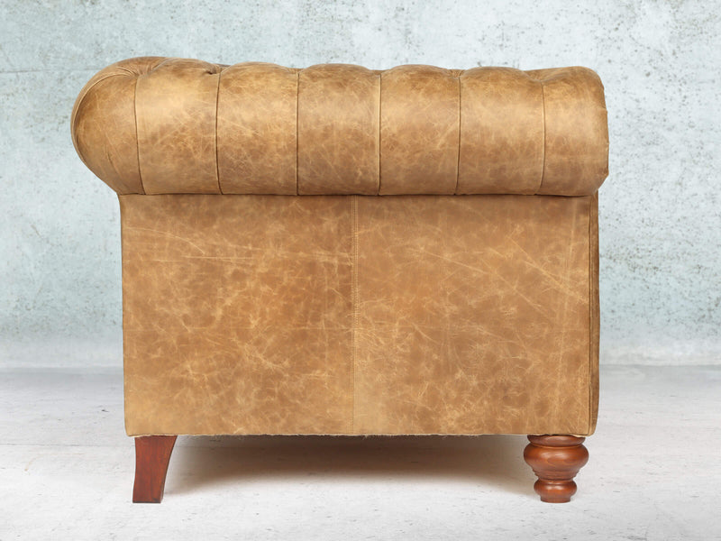 Peggy 2 Seat Chesterfield Sofa In Tan Vintage Leather