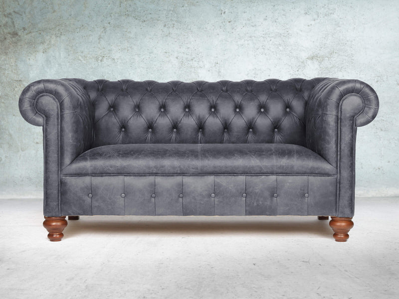 Peggy 2 Seat Chesterfield Sofa In Thunder Vintage Leather