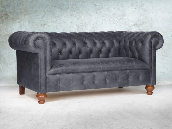 Peggy 2 Seat Chesterfield Sofa In Thunder Vintage Leather