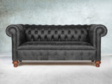 Peggy 3 Seat Chesterfield Sofa In Black Vintage Leather