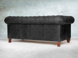 Peggy 3 Seat Chesterfield Sofa In Black Vintage Leather