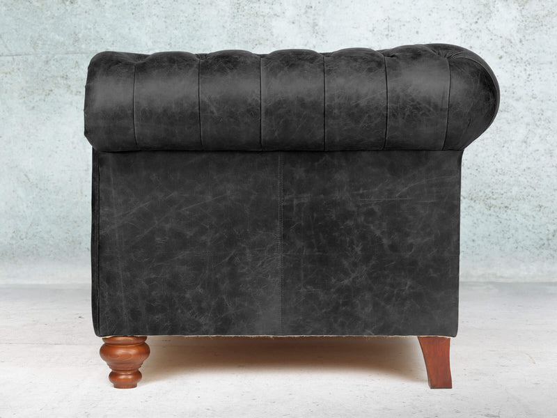 Peggy 3 Seat Chesterfield Sofa In Black Vintage Leather