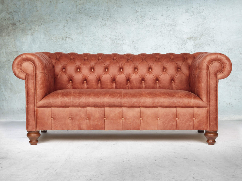 Peggy 3 Seat Chesterfield Sofa In Bronze Vintage Leather