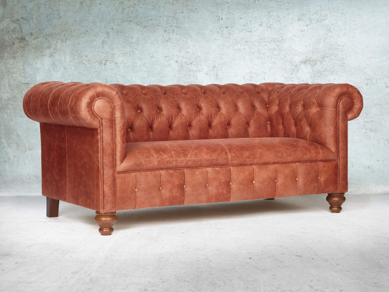 Peggy 3 Seat Chesterfield Sofa In Bronze Vintage Leather