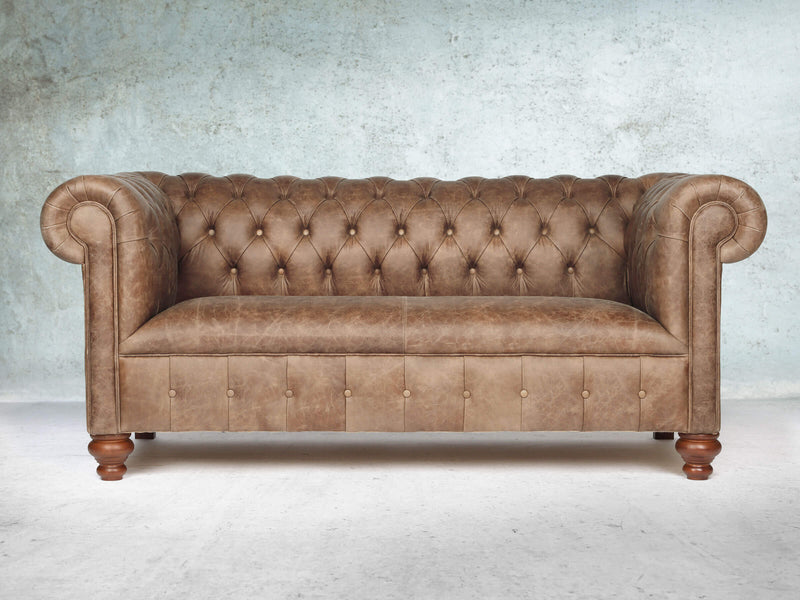 Peggy 3 Seat Chesterfield Sofa In Brown Vintage Leather