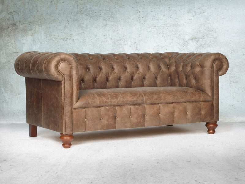 Peggy 3 Seat Chesterfield Sofa In Brown Vintage Leather