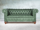 Peggy 3 Seat Chesterfield Sofa In Green Vintage Leather