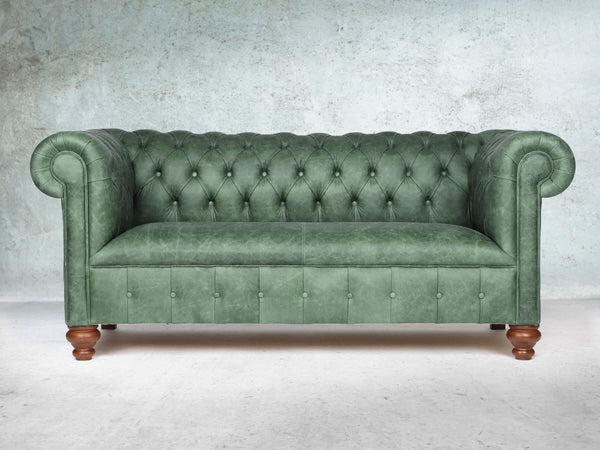 Peggy 3 Seat Chesterfield Sofa In Green Vintage Leather