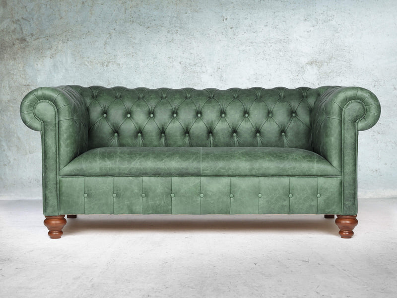 Peggy 3 Seat Chesterfield Sofa In Green Vintage Leather