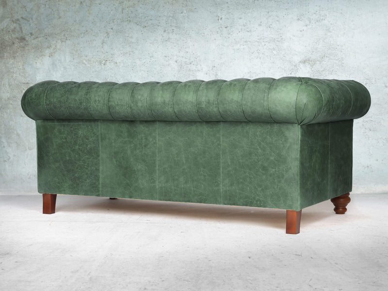 Peggy 3 Seat Chesterfield Sofa In Green Vintage Leather