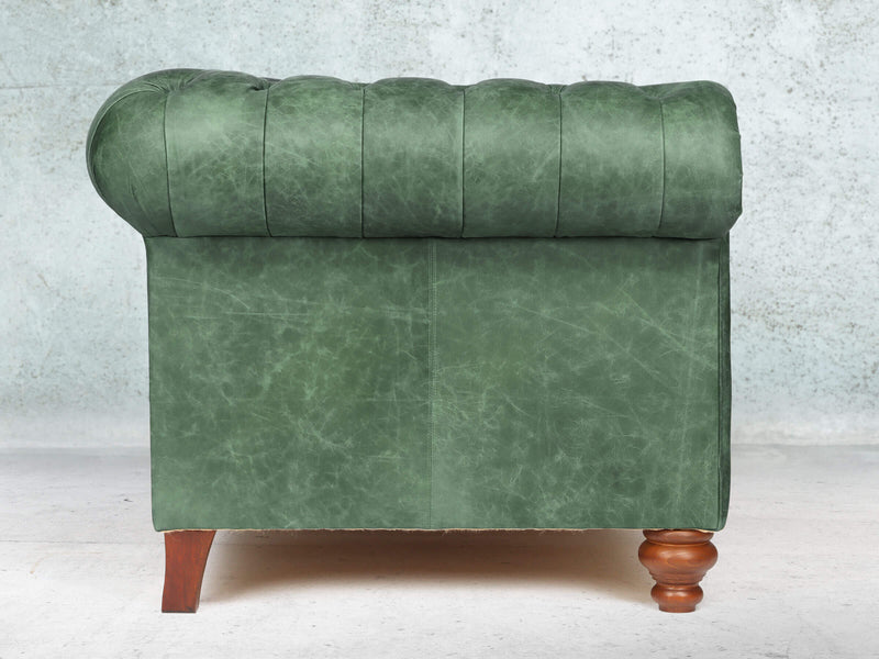 Peggy 3 Seat Chesterfield Sofa In Green Vintage Leather