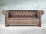 Peggy 3 Seat Chesterfield Sofa In Hickory Vintage Leather