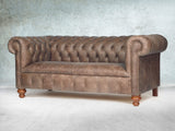 Peggy 3 Seat Chesterfield Sofa In Hickory Vintage Leather