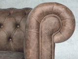 Peggy 3 Seat Chesterfield Sofa In Hickory Vintage Leather