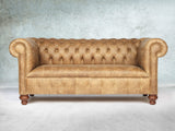 Peggy 3 Seat Chesterfield Sofa In Tan Vintage Leather