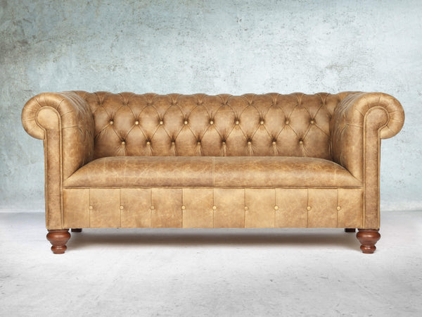 Peggy 3 Seat Chesterfield Sofa In Tan Vintage Leather