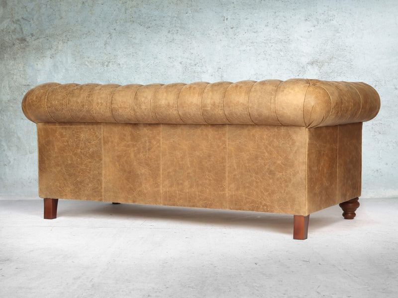 Peggy 3 Seat Chesterfield Sofa In Tan Vintage Leather