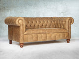 Peggy 3 Seat Chesterfield Sofa In Tan Vintage Leather