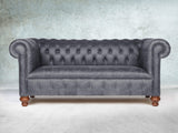 Peggy 3 Seat Chesterfield Sofa In Thunder Vintage Leather