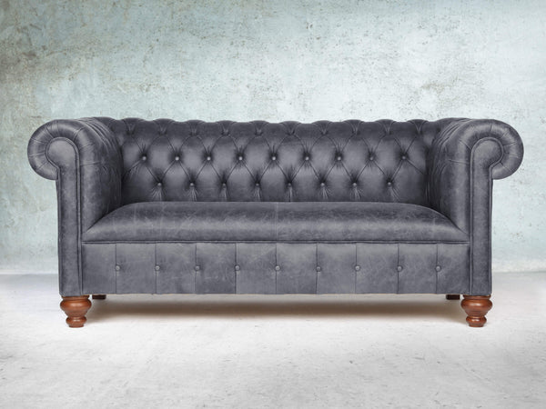 Peggy 3 Seat Chesterfield Sofa In Thunder Vintage Leather