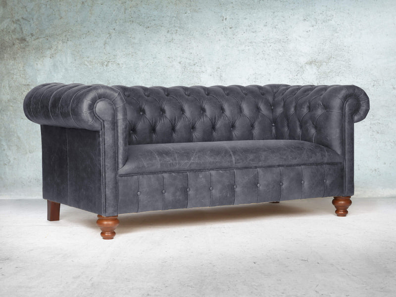 Peggy 3 Seat Chesterfield Sofa In Thunder Vintage Leather