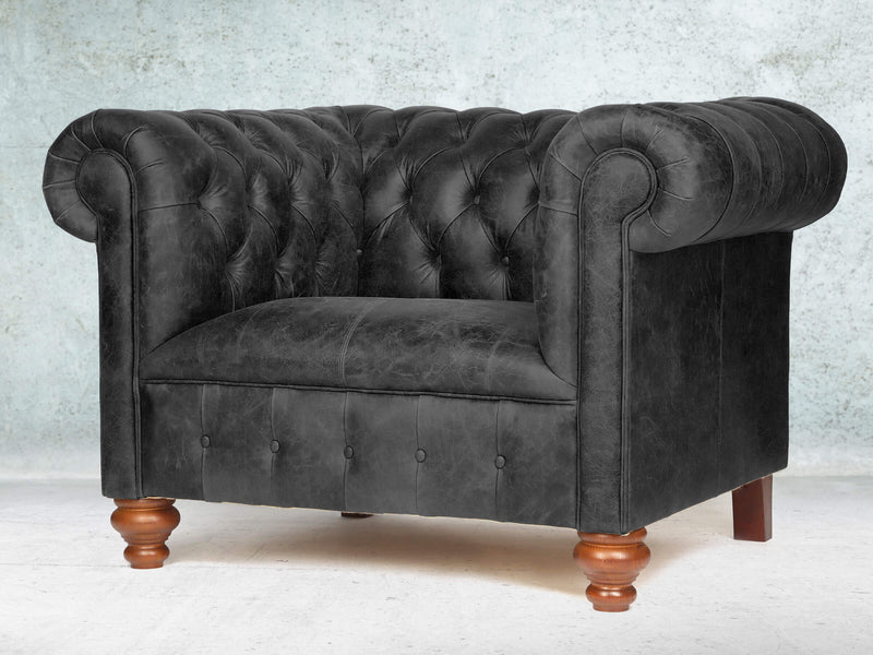 Peggy Chesterfield Snuggler In Black Vintage Leather