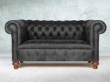 Peggy Snug 2 Seat Chesterfield Sofa In Black Vintage Leather