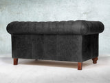 Peggy Snug 2 Seat Chesterfield Sofa In Black Vintage Leather