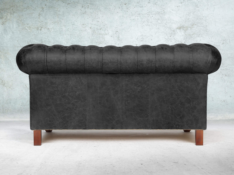 Peggy Snug 2 Seat Chesterfield Sofa In Black Vintage Leather