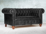 Peggy Snug 2 Seat Chesterfield Sofa In Black Vintage Leather