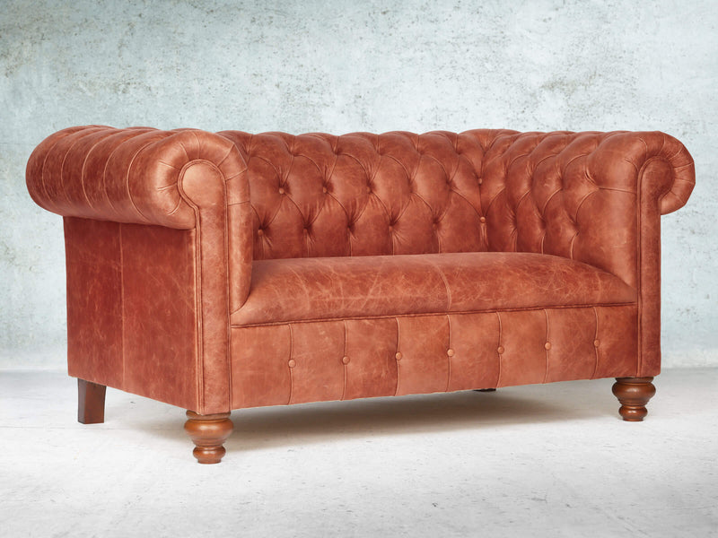 Peggy Snug 2 Seat Chesterfield Sofa In Bronze Vintage Leather