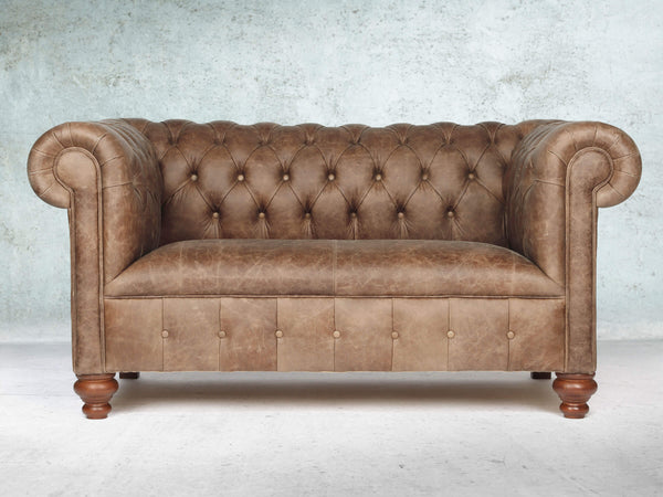 Peggy Snug 2 Seat Chesterfield Sofa In Brown Vintage Leather