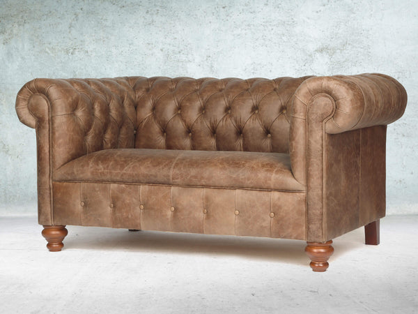 Peggy Snug 2 Seat Chesterfield Sofa In Brown Vintage Leather