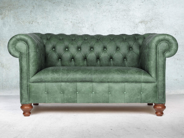 Peggy Snug 2 Seat Chesterfield Sofa In Green Vintage Leather