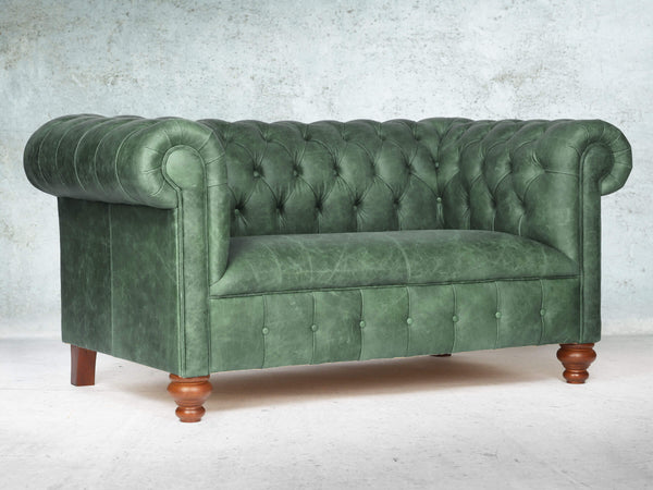 Peggy Snug 2 Seat Chesterfield Sofa In Green Vintage Leather