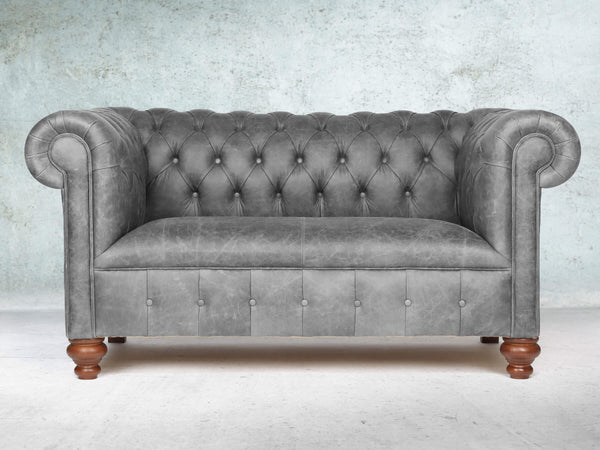 Peggy Snug 2 Seat Chesterfield Sofa In Grey Vintage Leather