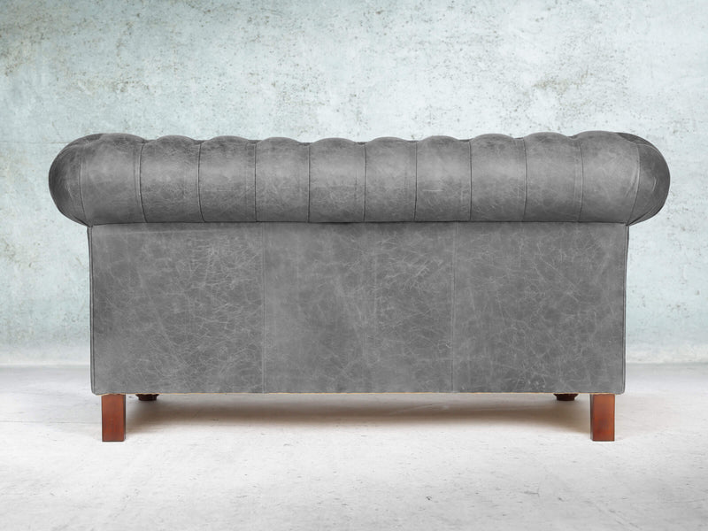 Peggy Snug 2 Seat Chesterfield Sofa In Grey Vintage Leather