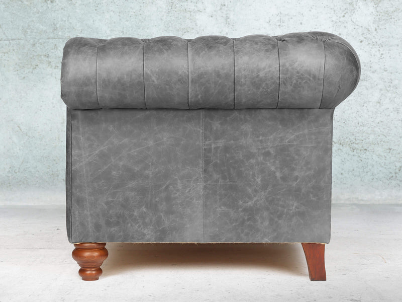 Peggy Snug 2 Seat Chesterfield Sofa In Grey Vintage Leather